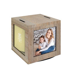 Cubo madeira mealheiro 13x13 cm personalizado